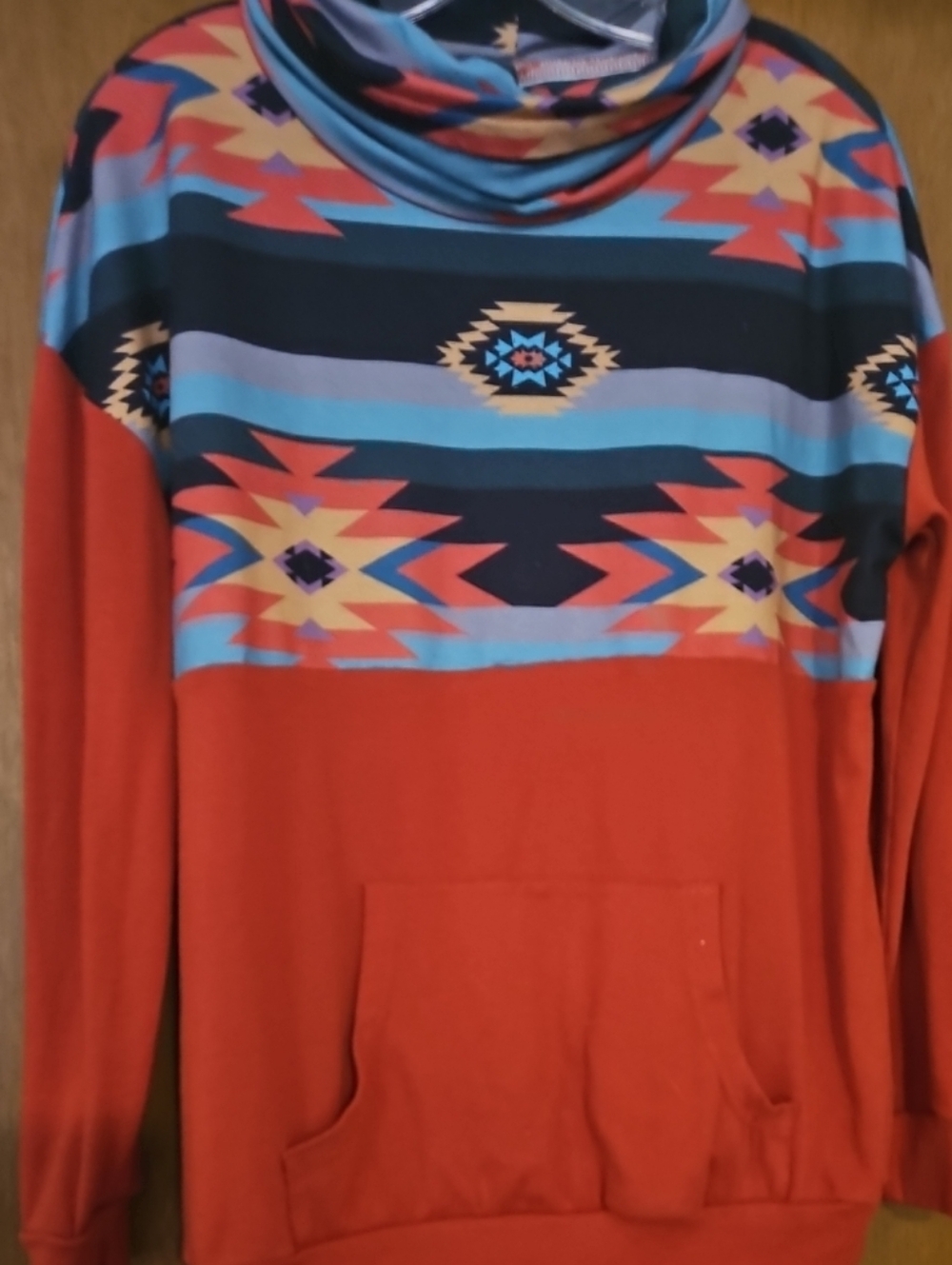 Vintage Native Turtleneck Womens Sz L Sweatshirt Orange Torquise Yellow